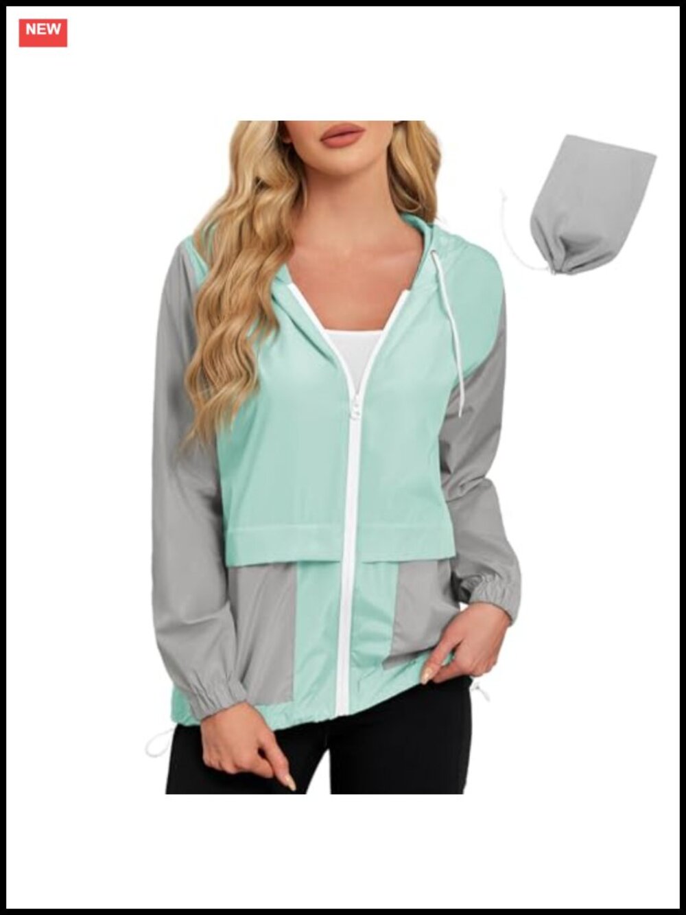 Lightweight Packable Hooded Rain Jacket Women Waterproof Colorblock Windbreaker